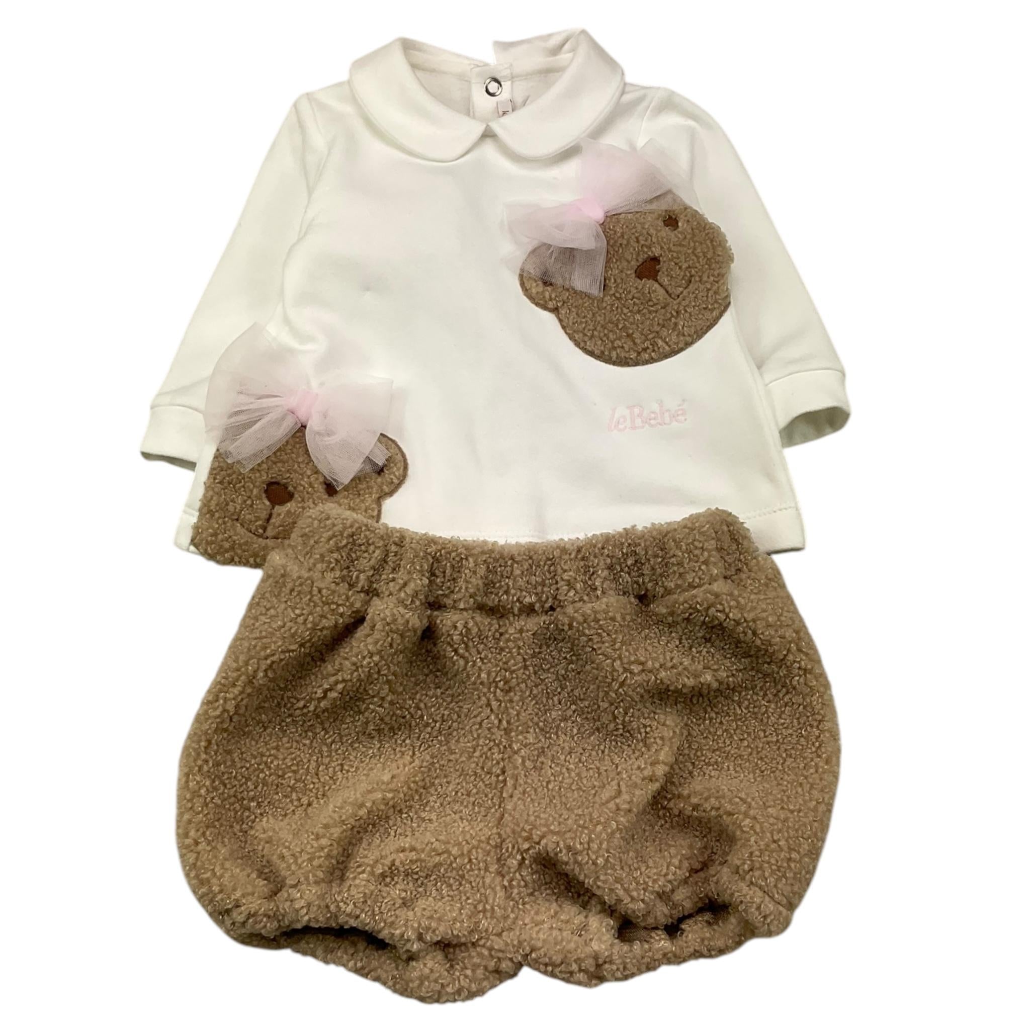 LE BEBE' completo 2 pezzi shirt-culotte bicolore Bianco/beige per Neonata LBG6017 BIANCO/BEIGE LE BEBE' 