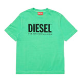 Diesel Crew Neck T-Shirt Solid Color With Contrast Print Green For Boys