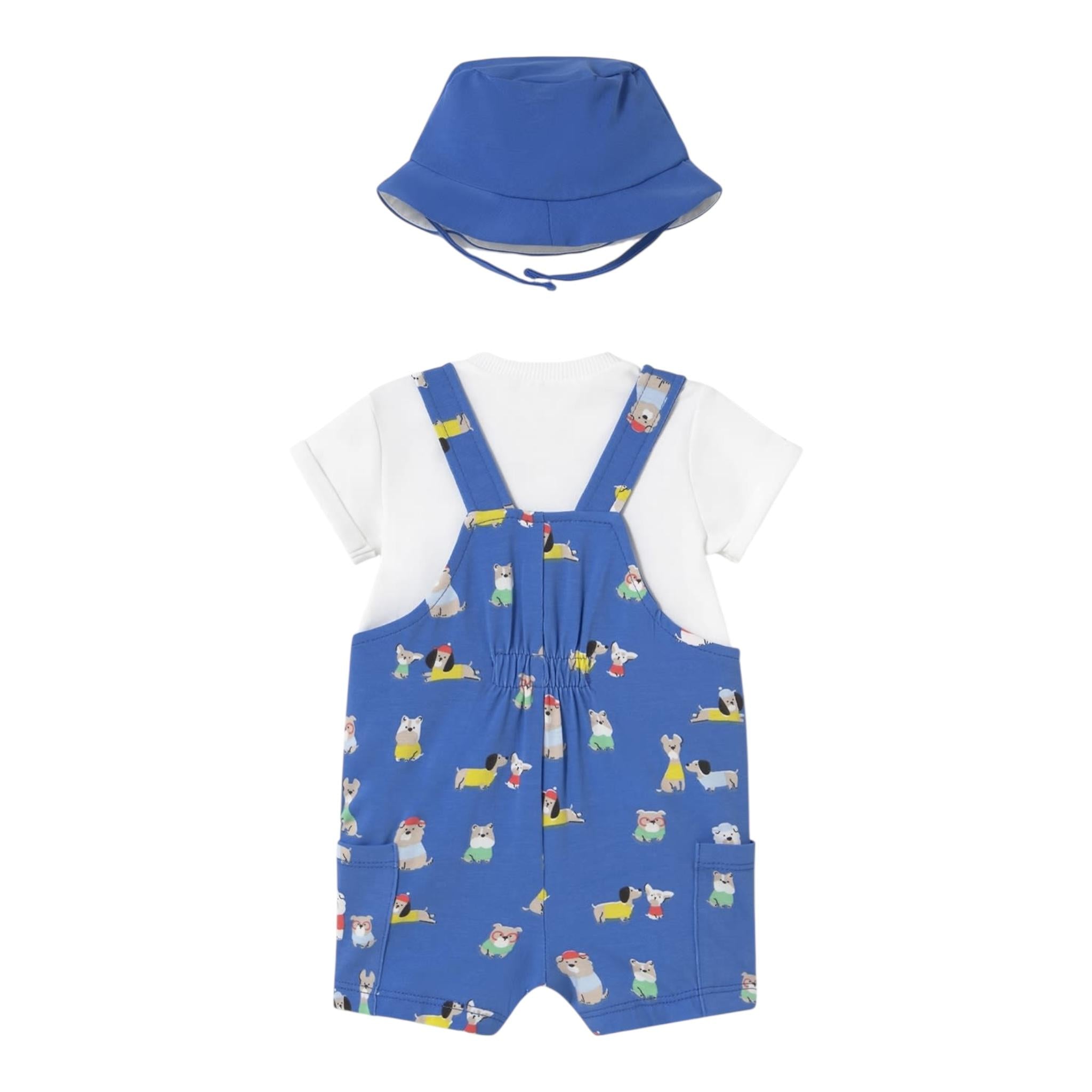 Mayoral Completo 3 Pezzi T-Shirt-Salopette-Cappello per Neonato 1624 BLU MAYORAL 