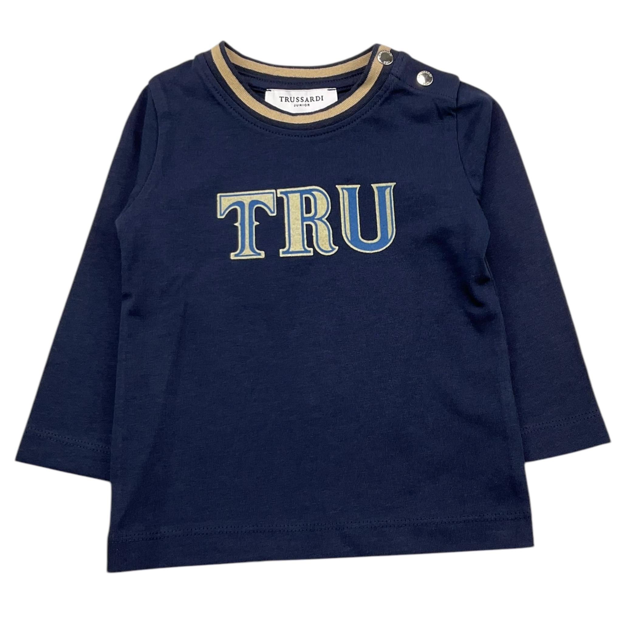 TRUSSARDI shirt girocollo tinta unita con stampa in contrasto Blu per Neonato TIA25116TS BLU TRUSSARDI 