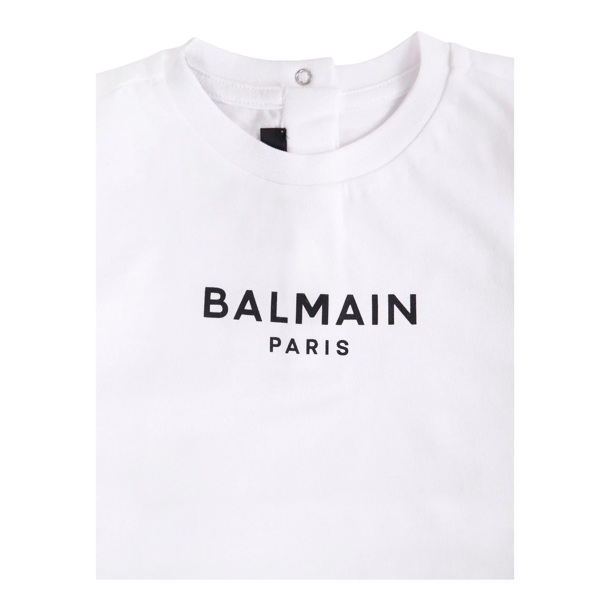Balmain T-Shirt Girocollo Tinta Unita con Stampa per Neonato BW8641 BIANCO BALMAIN 