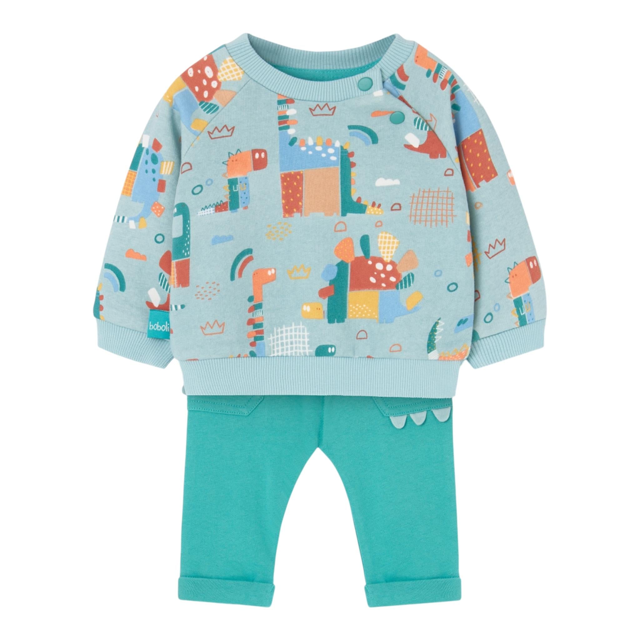 BOBOLI completo felpa-pantalone tinta unita con stampa Verde acqua per Neonato 119124 VERDE ACQUA BOBOLI 