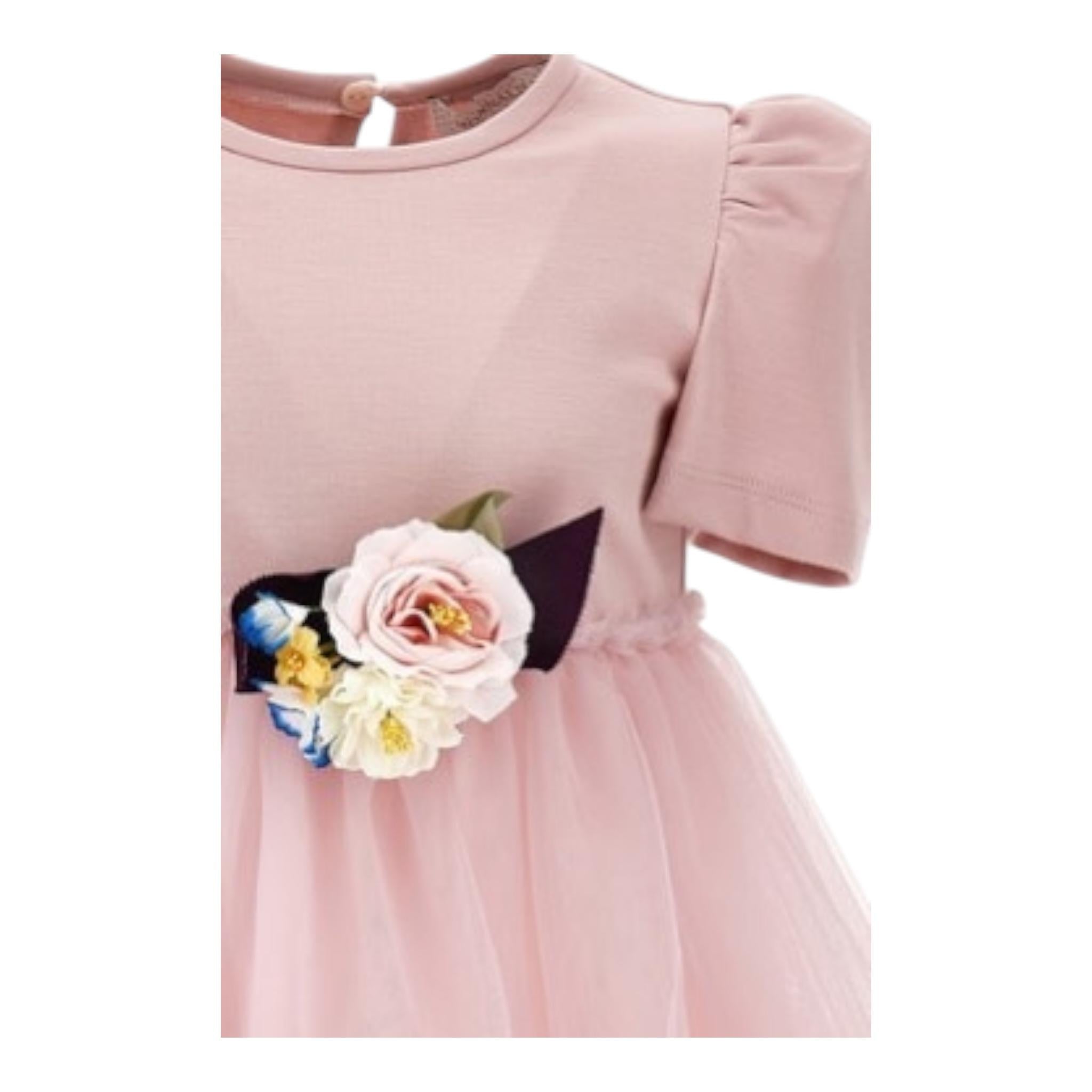 Monnalisa Abito Mezza Manica Tinta Unita con Tulle per Bambina 11D910 ROSA MONNALISA 