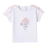 Mini Banda T-Shirt Crew Neck Solid Color With Contrast Print White For Baby Girl