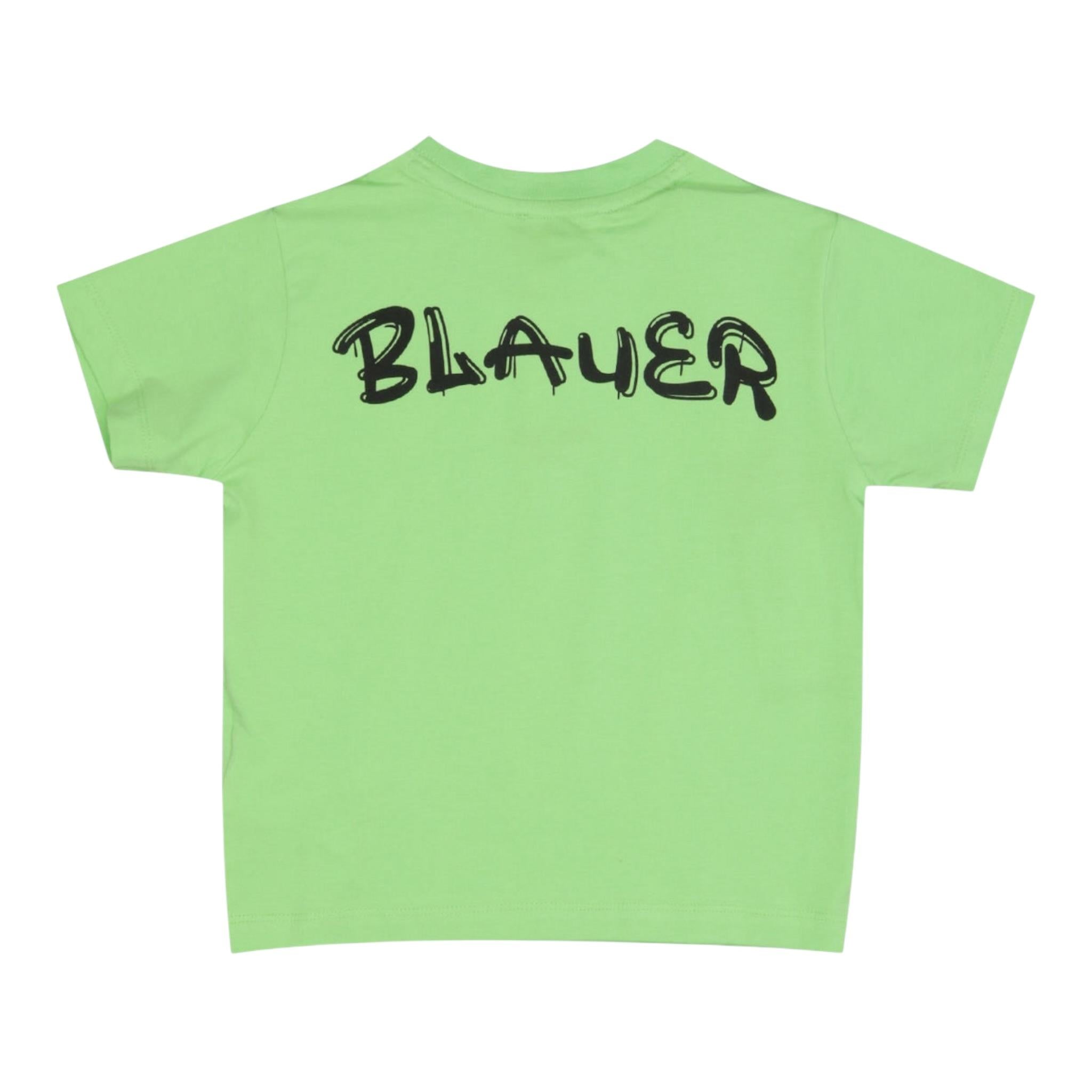 Blauer T-Shirt Girocollo Tinta Unita con Stampa per Neonato 25SBLKH02565 VERDE BLAUER 