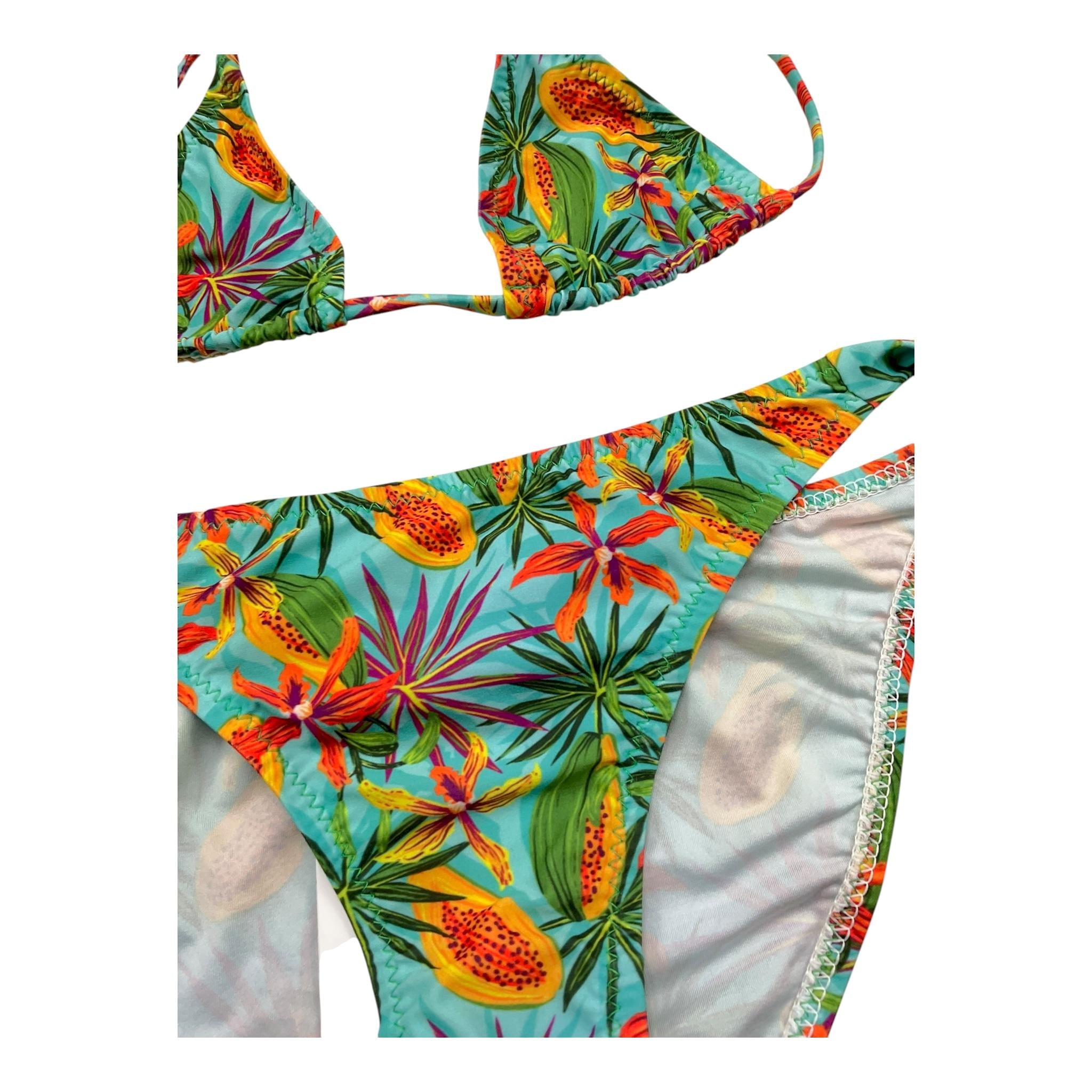Matinée Costume 2 Pezzi Triangolo-Slip Tinta Unita con Fantasia per Bambina CC4009 VERDE ACQUA MATINÉE 