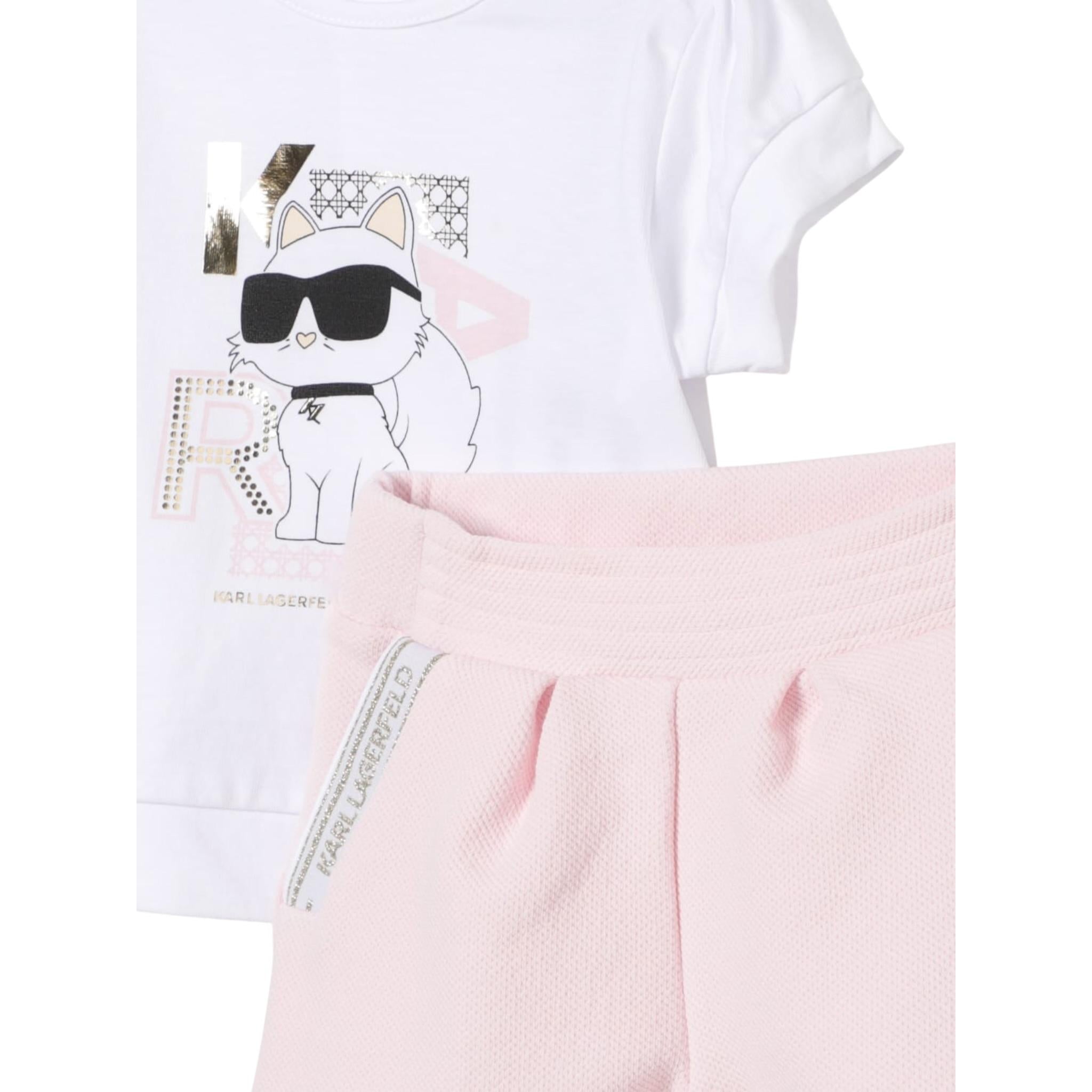 Karl Lagerfeld Completo 2 Pezzi T-Shirt-Short Bicolore Bianco/Rosa per Neonata Z30513 BIANCO/ROSA KARL LAGERFELD 