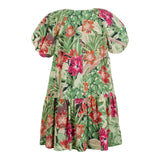 Kenzo Green Floral Printed Solid Color Dress For Girls