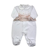 Barcellino Solid Color Romper with White Flower Embroidery for Newborn