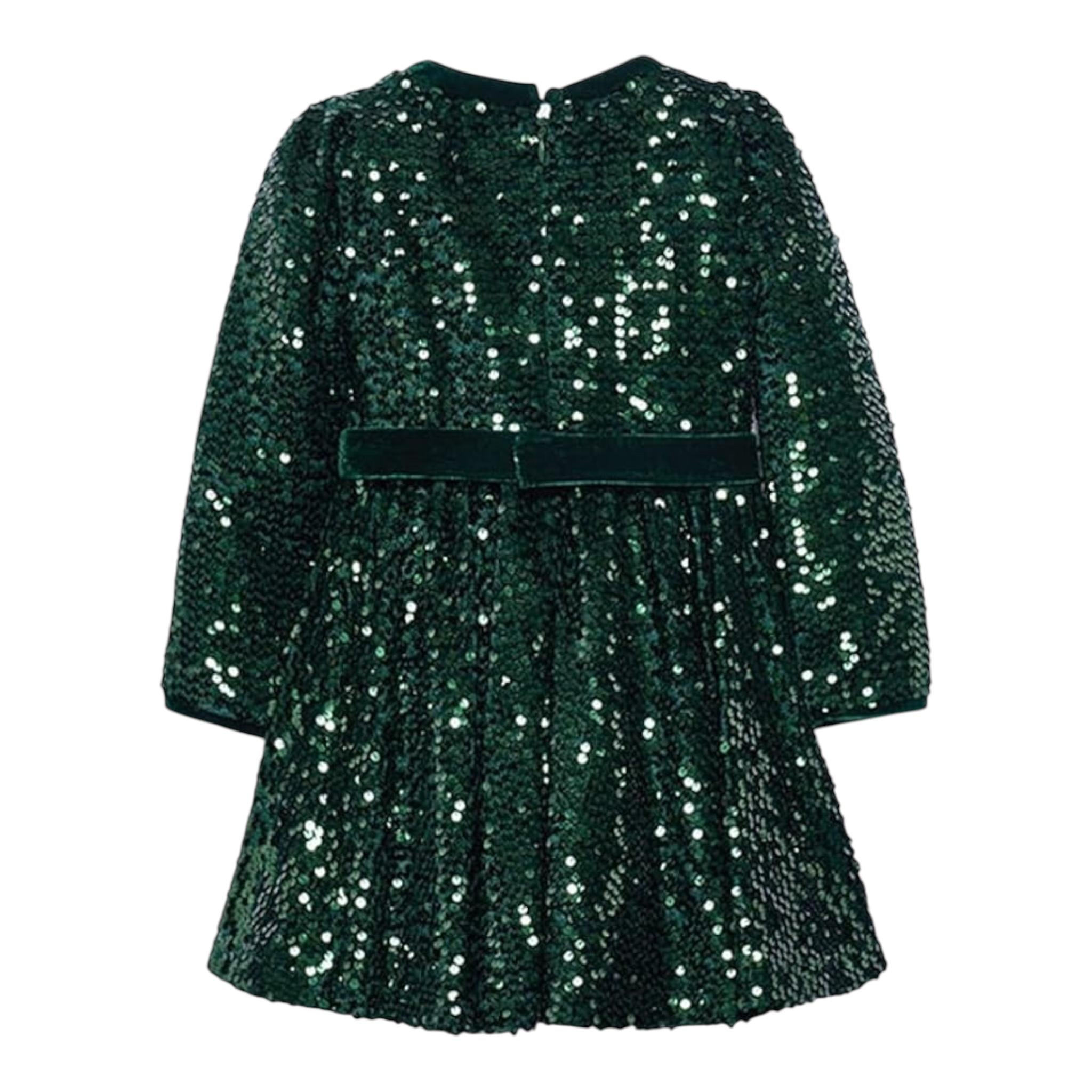 ABEL & LULA abito tinta unita con cintura e paillettes Verde per Bambina 5528 VERDE ABEL & LULA 