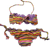 Mefui Bikini Model Costume Solid Color With Multicolor Bandeau-Brief Pattern For Girls