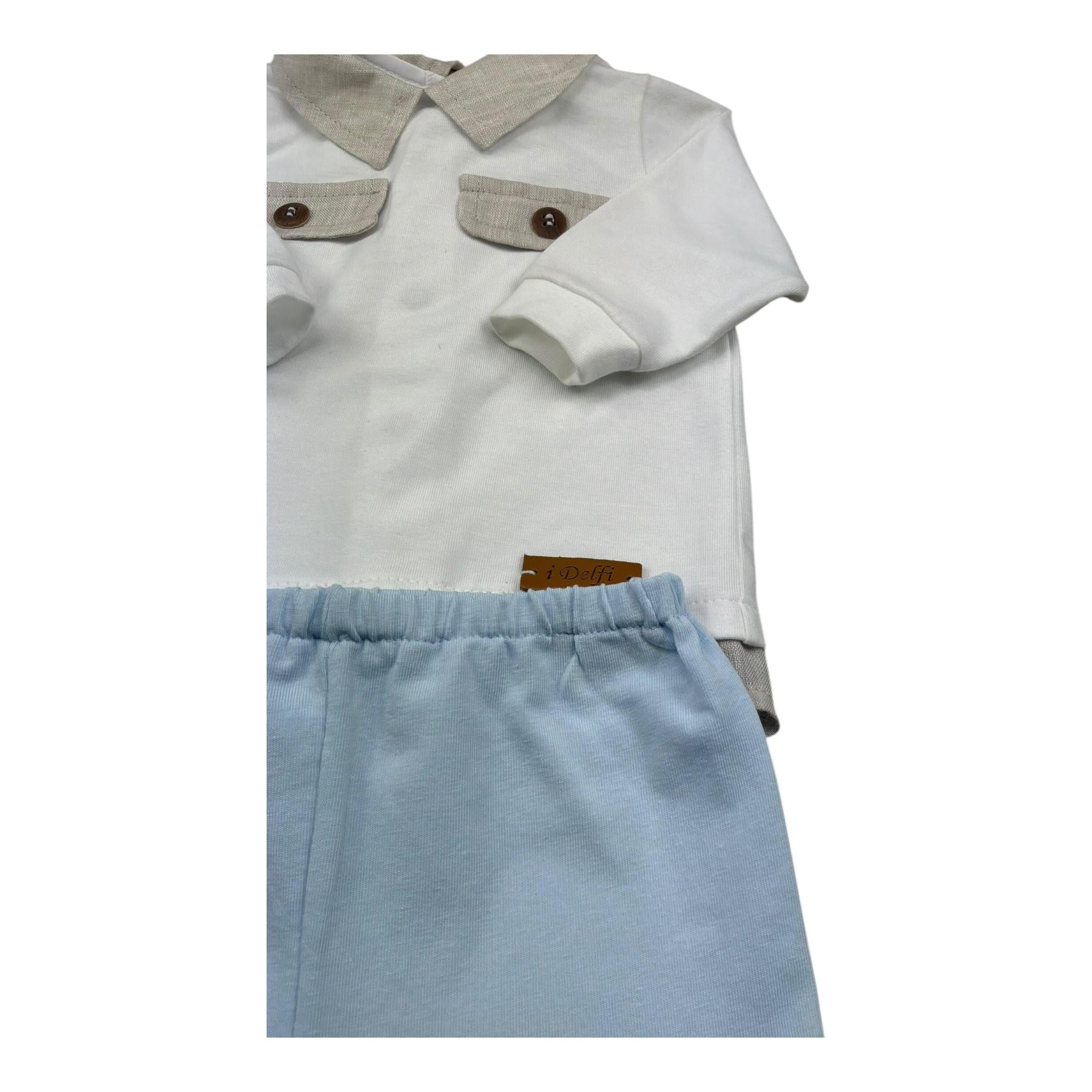 I Delfi Completo 2 Pezzi Shirt-Ghettina Bicolore per Neonato 25P5231 BIANCO/AZZURRO I DELFI 