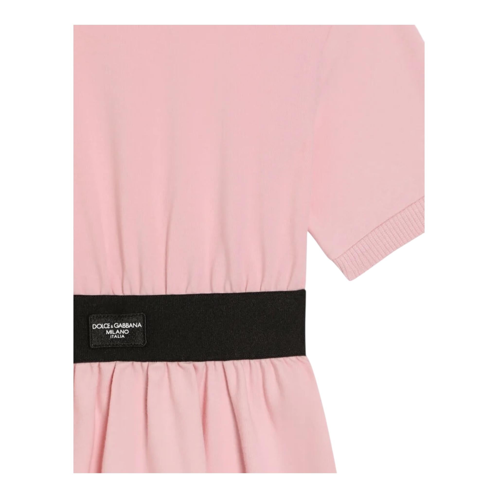 Dolce & Gabbana Abito Mezza Manica Tinta Unita con Logo per Bambina L5JD8O ROSA DOLCE & GABBANA 