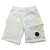 CP Company Solid Color Tracksuit Bermuda Shorts With Elastic Waist White For Boys