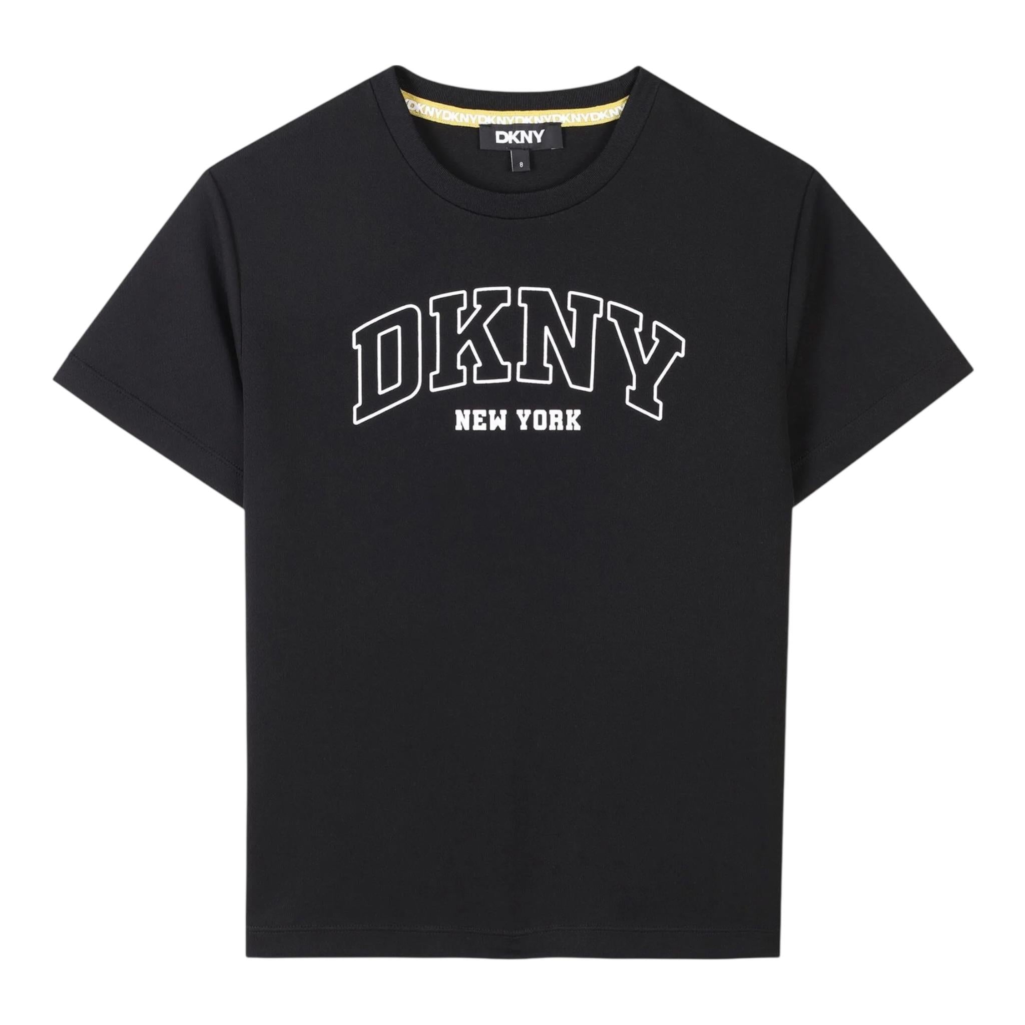 Dkny T-Shirt Girocollo Tinta Unita con Stampa per Bambino D62237 NERO DKNY 