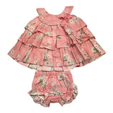 Valentina Bebes Set Solid Color Dress with Pattern-Pink Culotte for Newborn