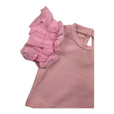 M+E' Solid Color Crew Neck T-Shirt with Pink Ruffle Sleeves for Baby Girls