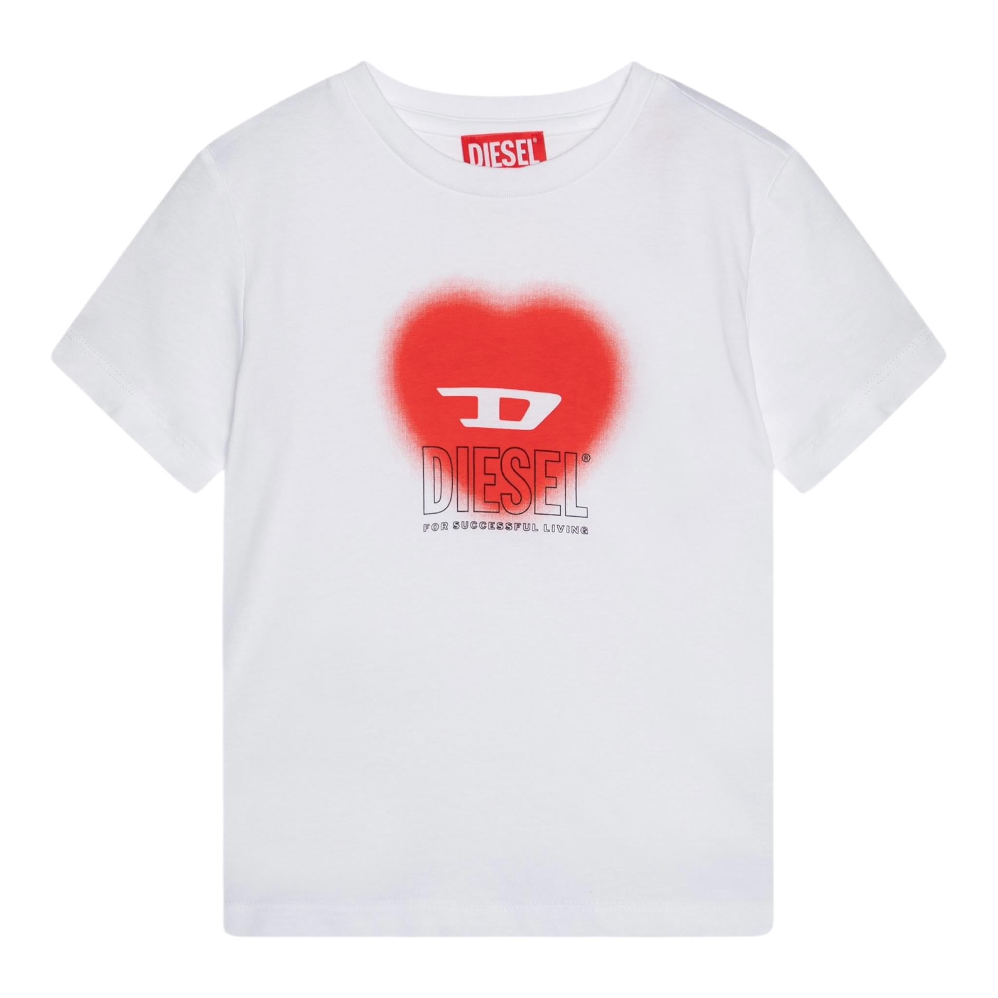 Diesel T-Shirt Girocollo Tinta Unita con Logo per Bambino J02233 BIANCO DIESEL 