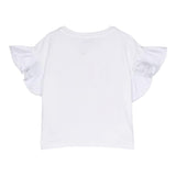Twinset Solid Color Crew Neck T-Shirt With Ruffles And White Print For Girls