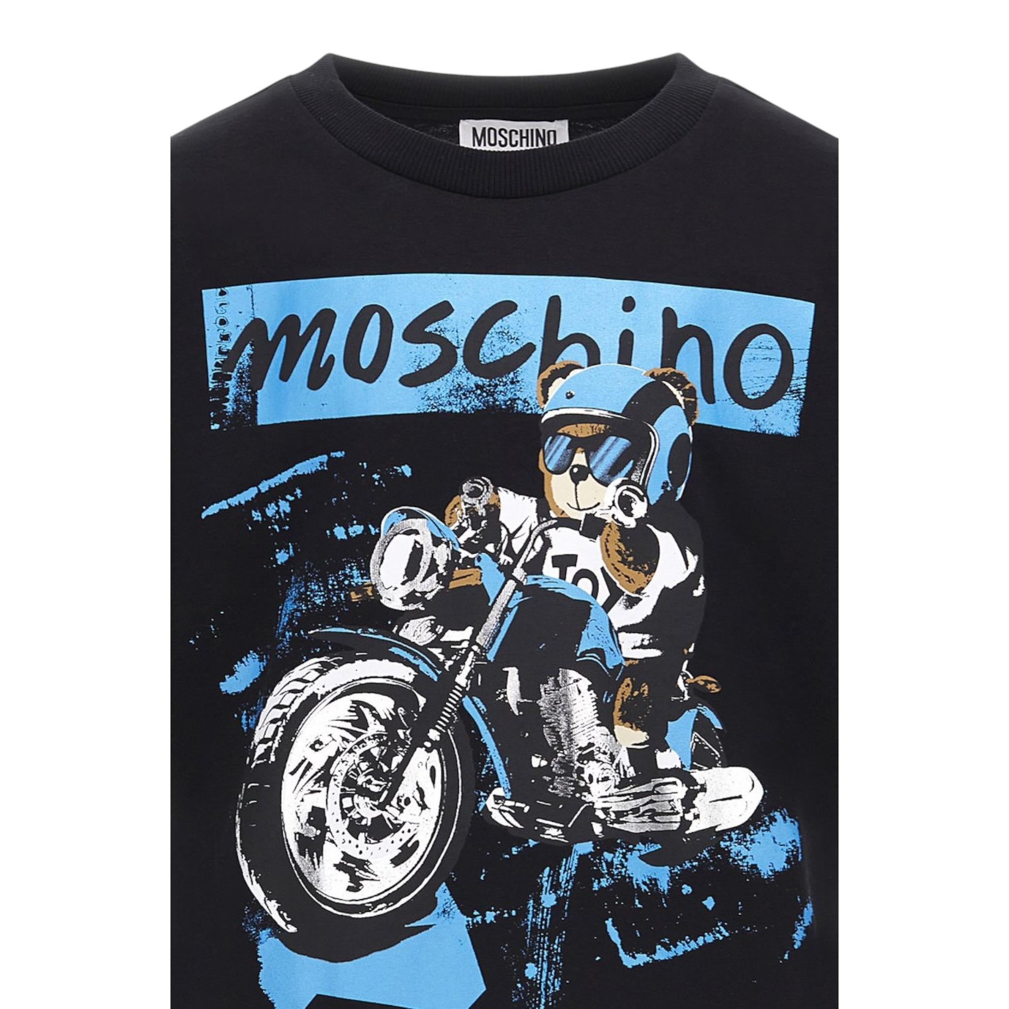 Moschino T-Shirt Girocollo tinta unita con Stampa Nero per Bambino HUM054 NERO MOSCHINO 