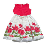 Monnalisa Abito Bicolore Giromanica con Stampa Fiori per Bambina 719926 BIANCO/ROSSO MONNALISA 