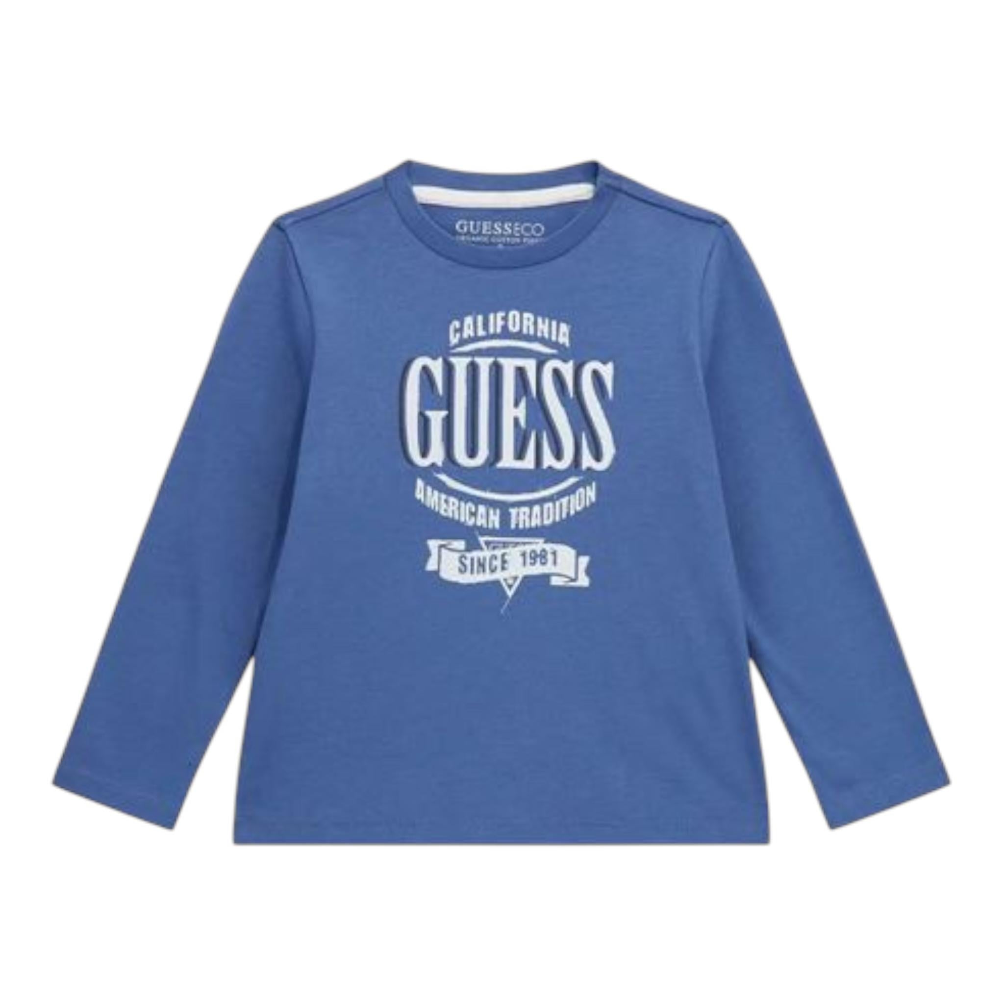 GUESS shirt girocollo tinta unita con stampa Blu per Neonato N4YI30K8HM4 BLU GUESS 