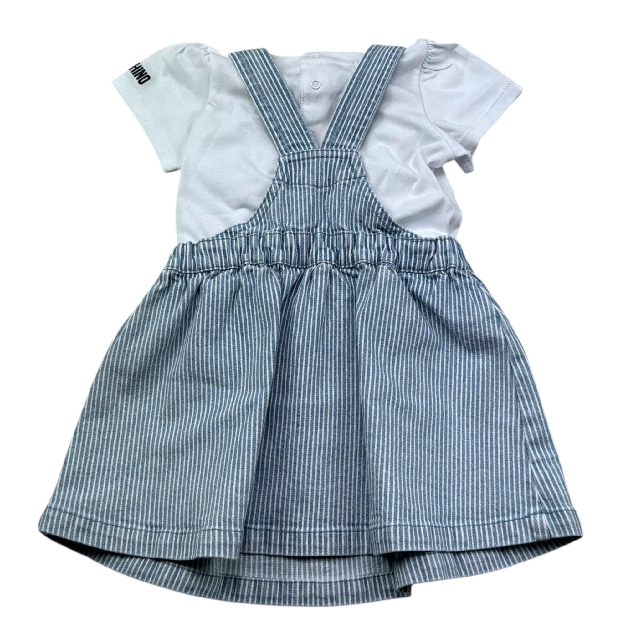 Moschino Completo 2 Pezzi T-Shirt-Salopette Bicolore per Neonata MDG01M BIANCO/AZZURRO MOSCHINO 