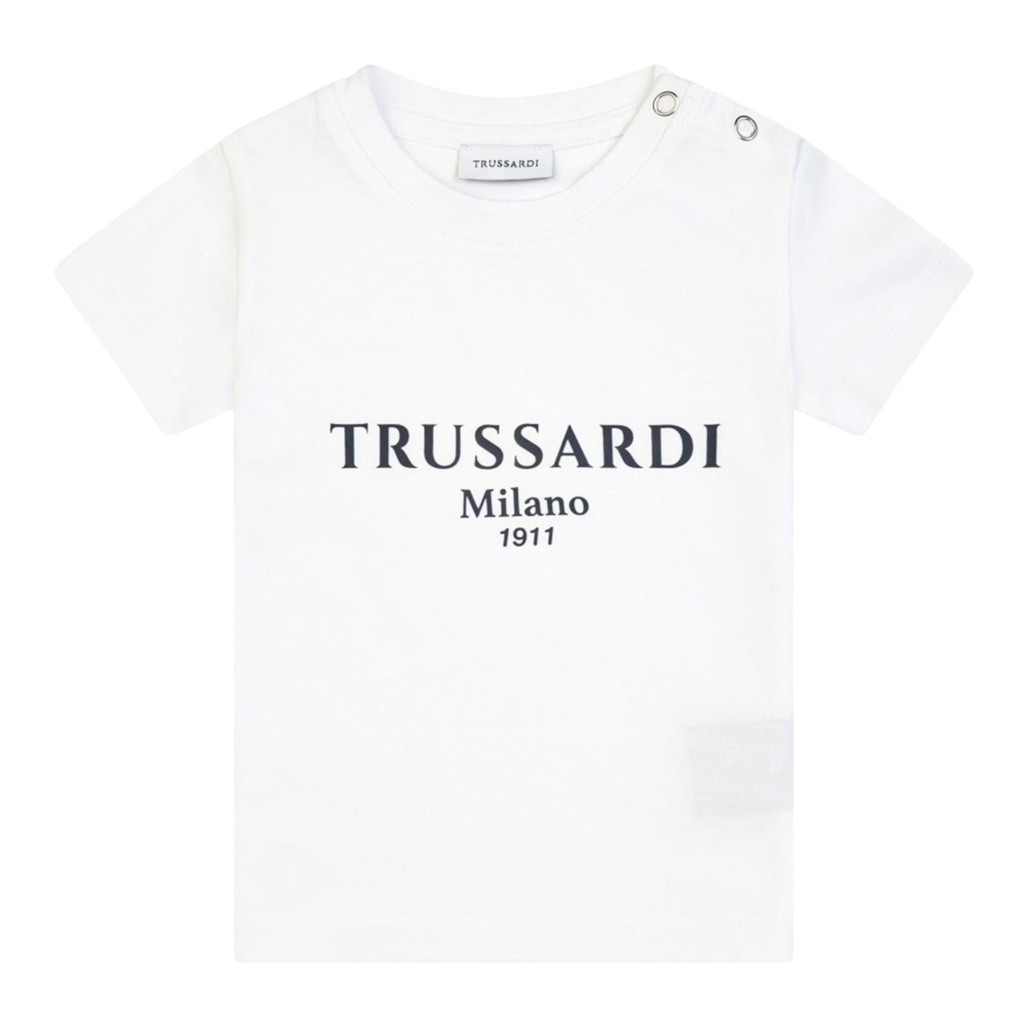 Trussardi T-Shirt Girocollo Tinta Unita con Stampa per Neonato TIP25011TSXX BIANCO TRUSSARDI 