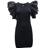 Twinset Solid Color Half Sleeve Dress With Black Tulle For Girls
