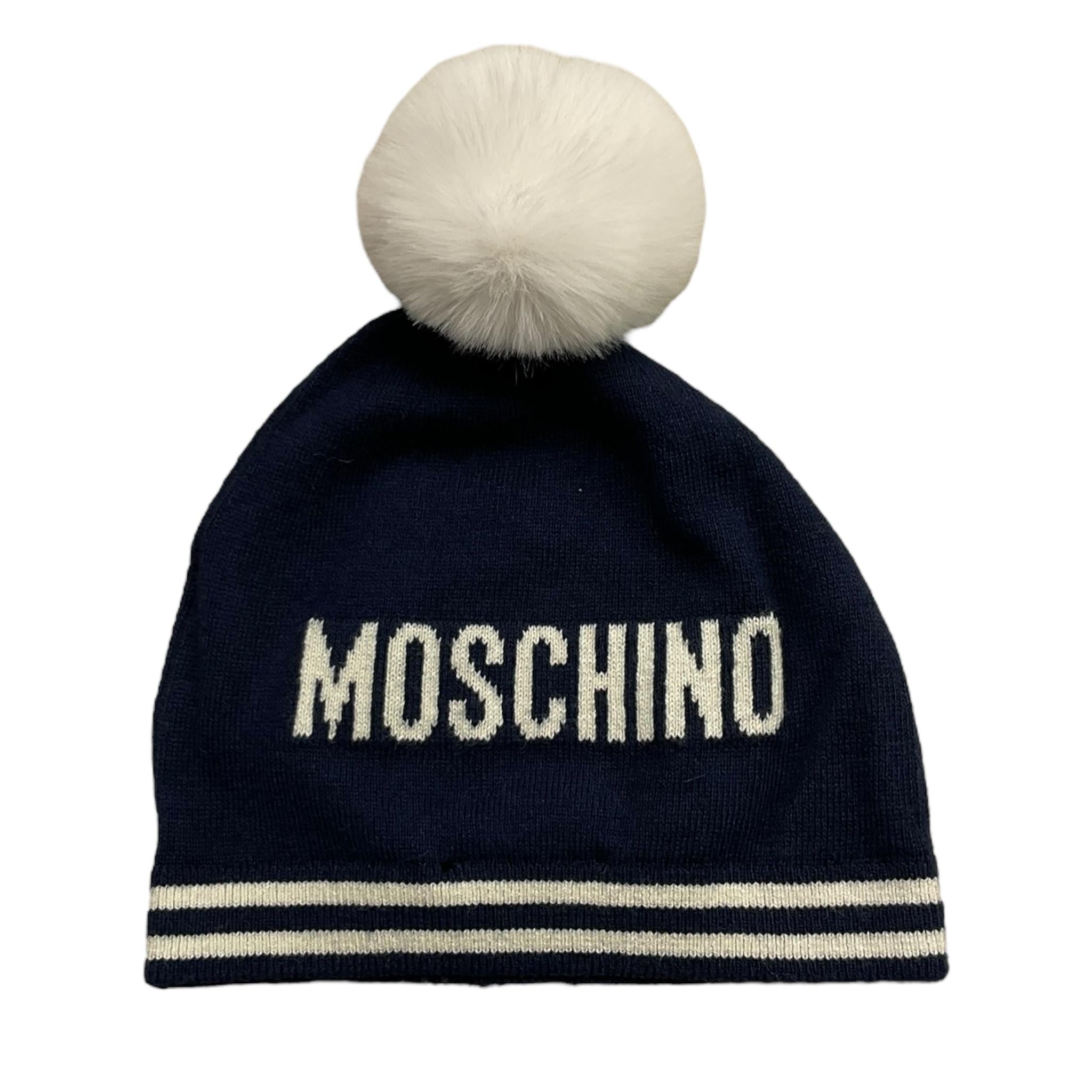 MOSCHINO cappello tinta unita con stampa e pon pon Blu per Neonato MUX04W BLU MOSCHINO 