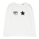 Chiara Ferragni Shirt Solid Color Crew Neck With Print White For Girls