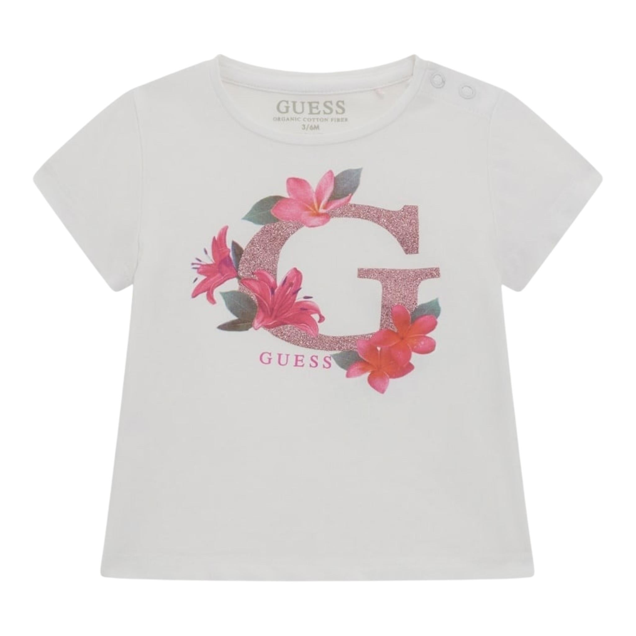 Guess T-Shirt Girocollo Tinta Unita con Stampa per Neonata K5GI08K6YW4 BIANCO GUESS 