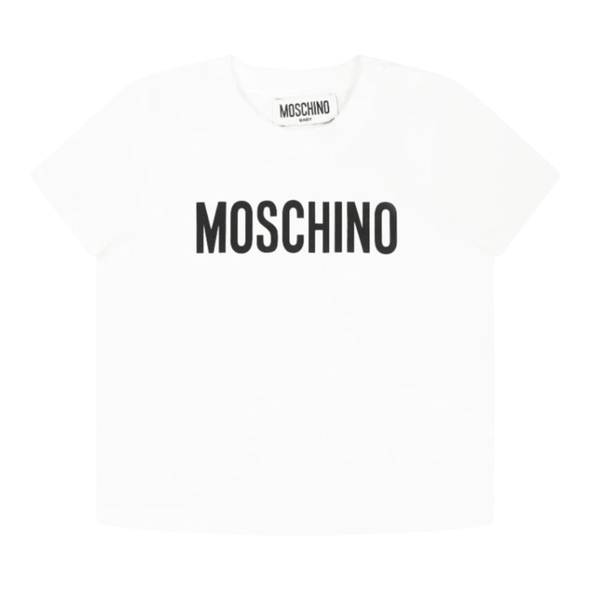 Moschino T-Shirt Girocollo Tinta Unita con Stampe In Contrasto per Neonato MUM04FX BIANCO MOSCHINO 