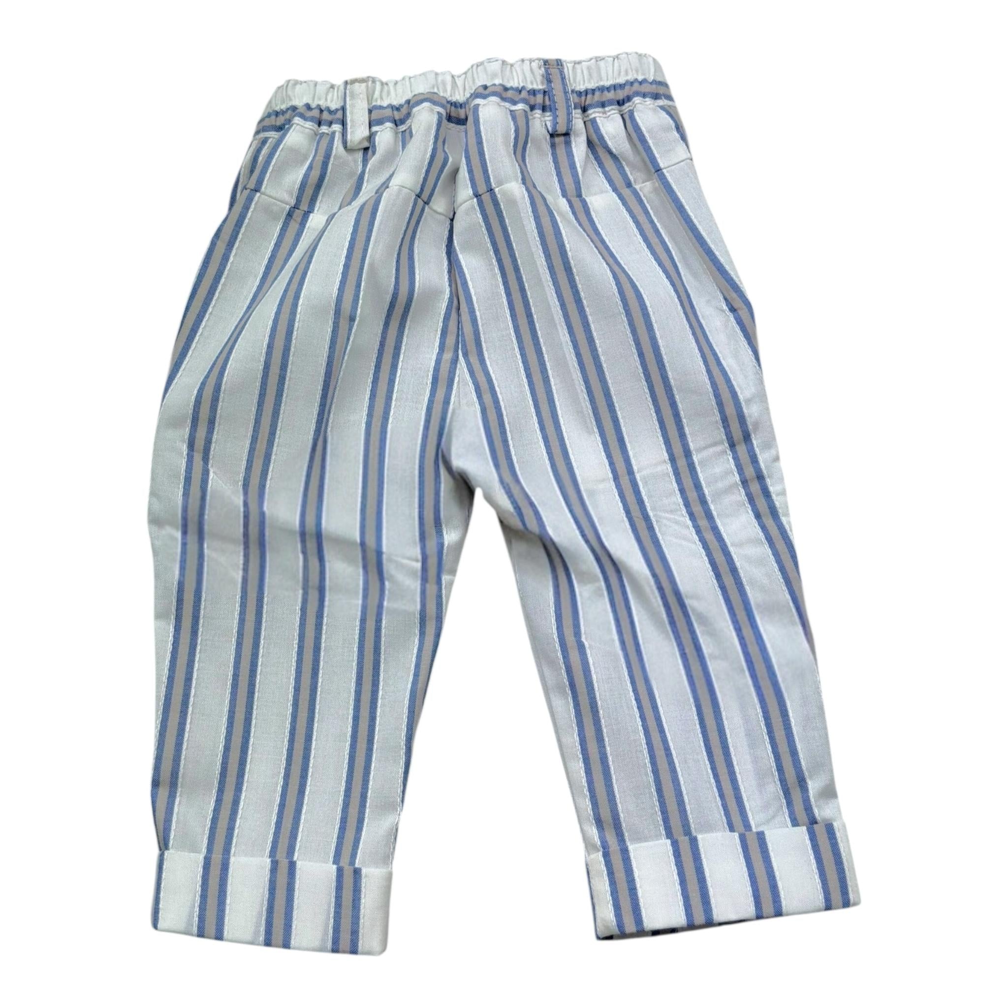 Manuel & Frank Pantalone Tinta Unita con Fantasia A Righe per Neonato MF1527I BIANCO/AZZURRO MANUEL & FRANK 