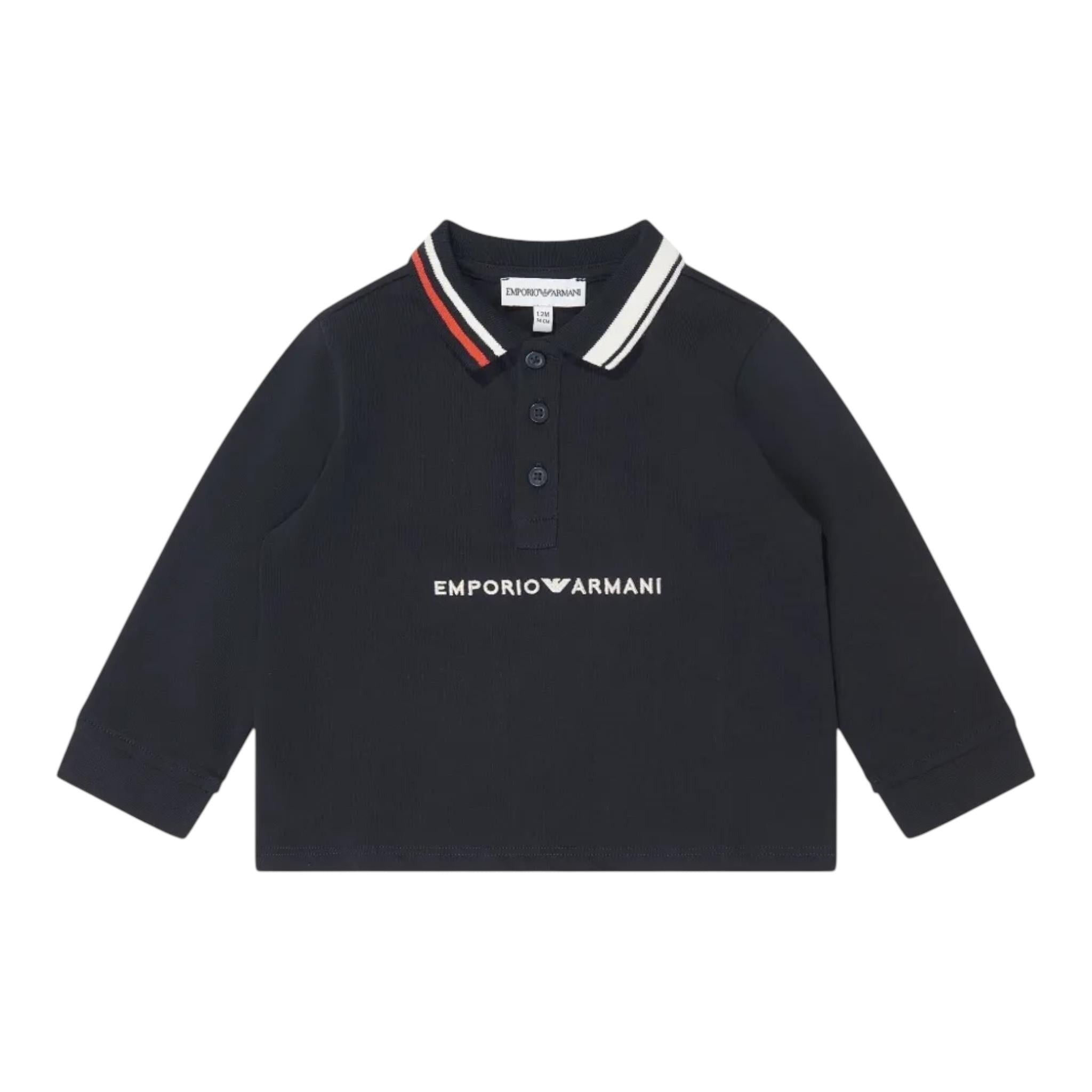 Emporio Armani Polo Manica Lunga Tinta Unita con Logo per Neonato 6DHFJ3 BLU EMPORIO ARMANI 