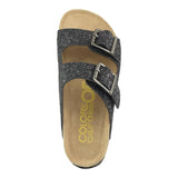 Colors Of California Black Glitter Buckle Sandals For Girls