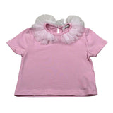M+E' T-Shirt Girocollo tinta unita con Colletto Tulle Rosa per Bambina UE1772J ROSA M+E' 