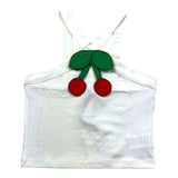 Little Ludo Top Solid Color With Cherry Applique White For Girls