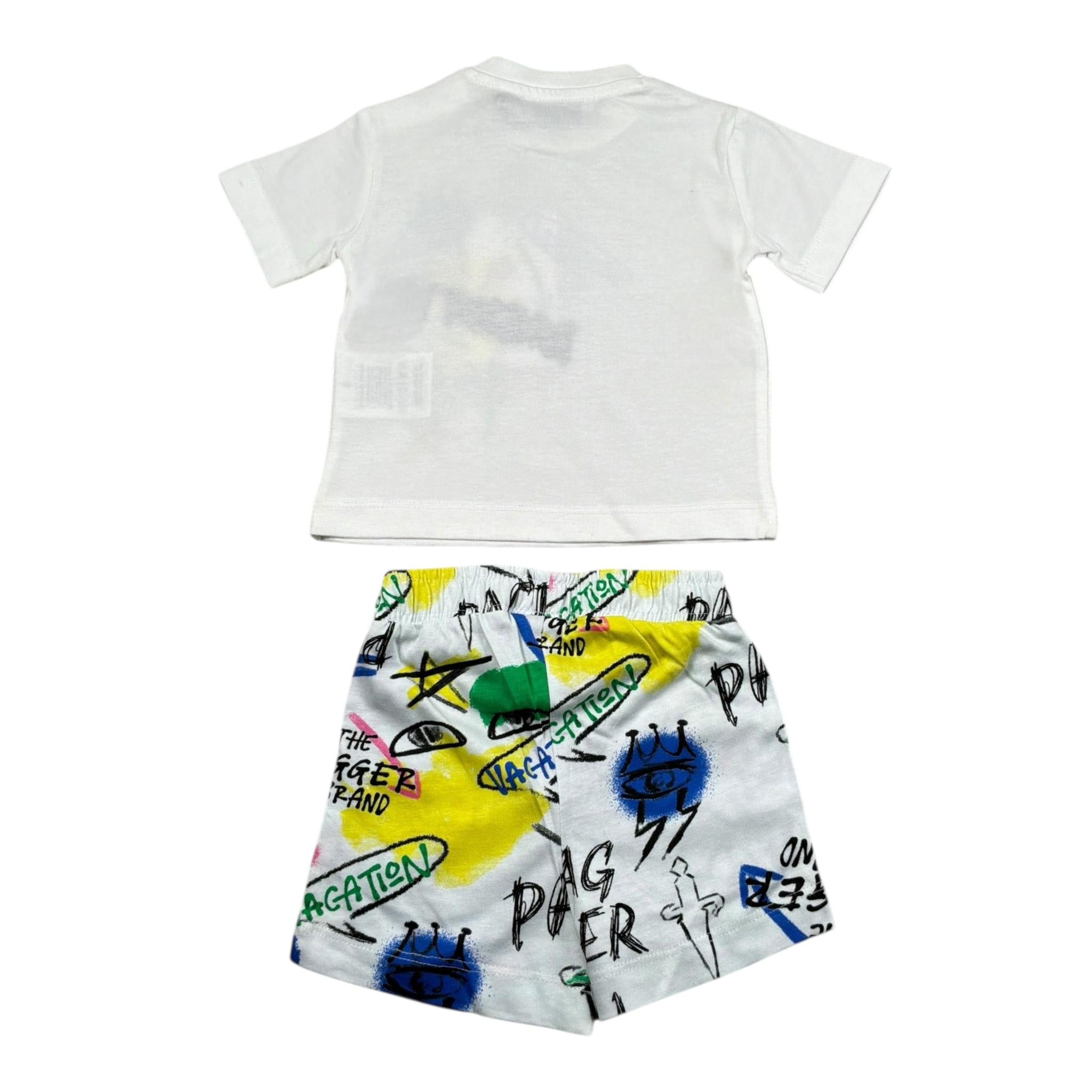 Cesare Paciotti Completo 2 Pezzi T-Shirt-Bermuda Tinta Unita con Stampa per Neonato COMP5124BX BIANCO CESARE PACIOTTI 