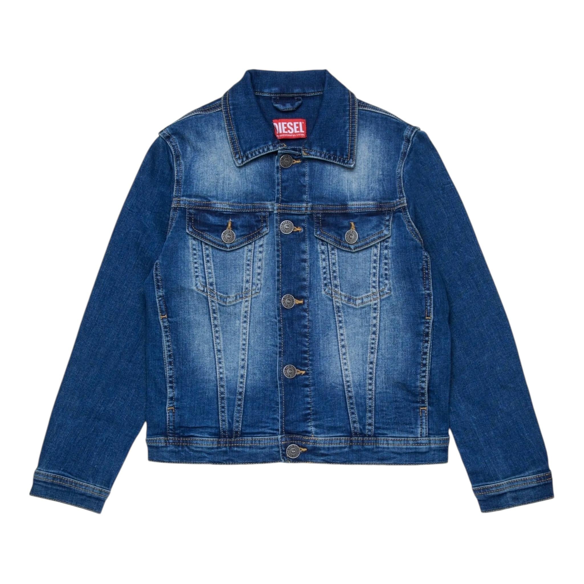 Diesel Giubbino In Denim Tinta Unita per Bambino 00J4QC BLU DIESEL 
