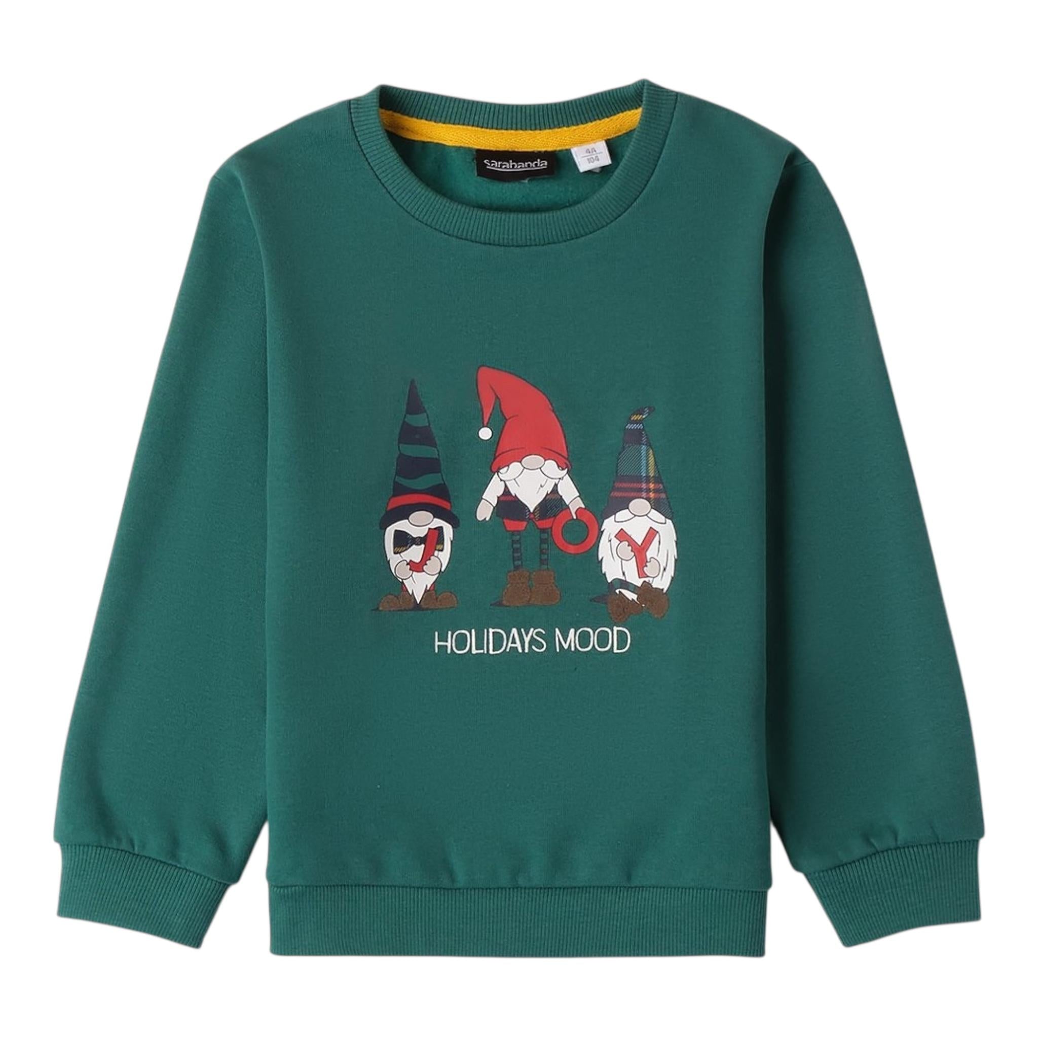 MINI BANDA felpa girocollo tinta unita con stampa gnomi Verde per Neonato 0A151 VERDE MINI BANDA 