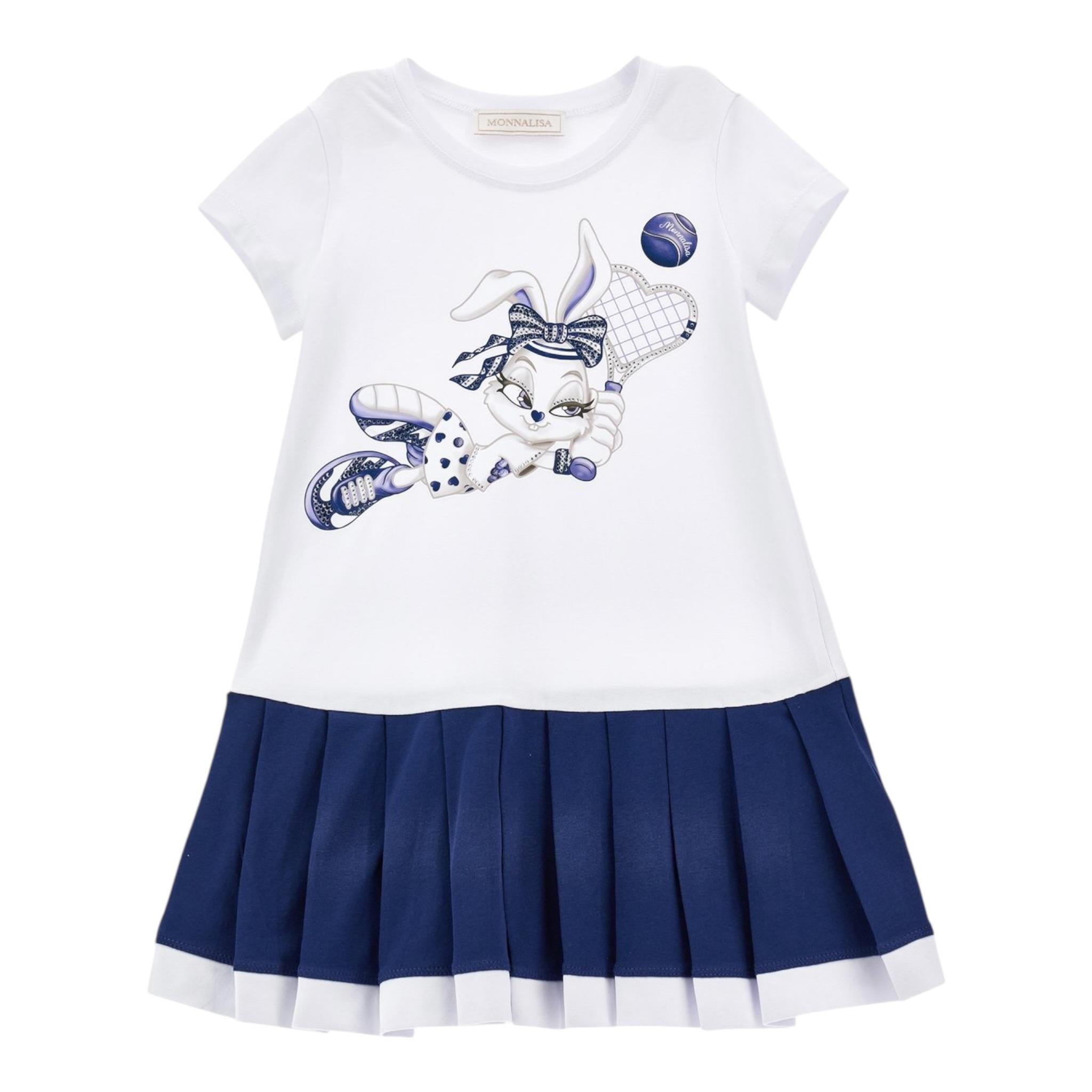 Monnalisa Abito Mezza Manica Tinta Unita con Stampa per Bambina 19E916 BIANCO MONNALISA 