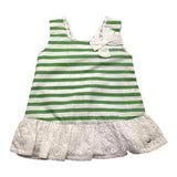 Paz Rodriguez White/Green Striped Patterned Sleeveless Dress For Baby Girl