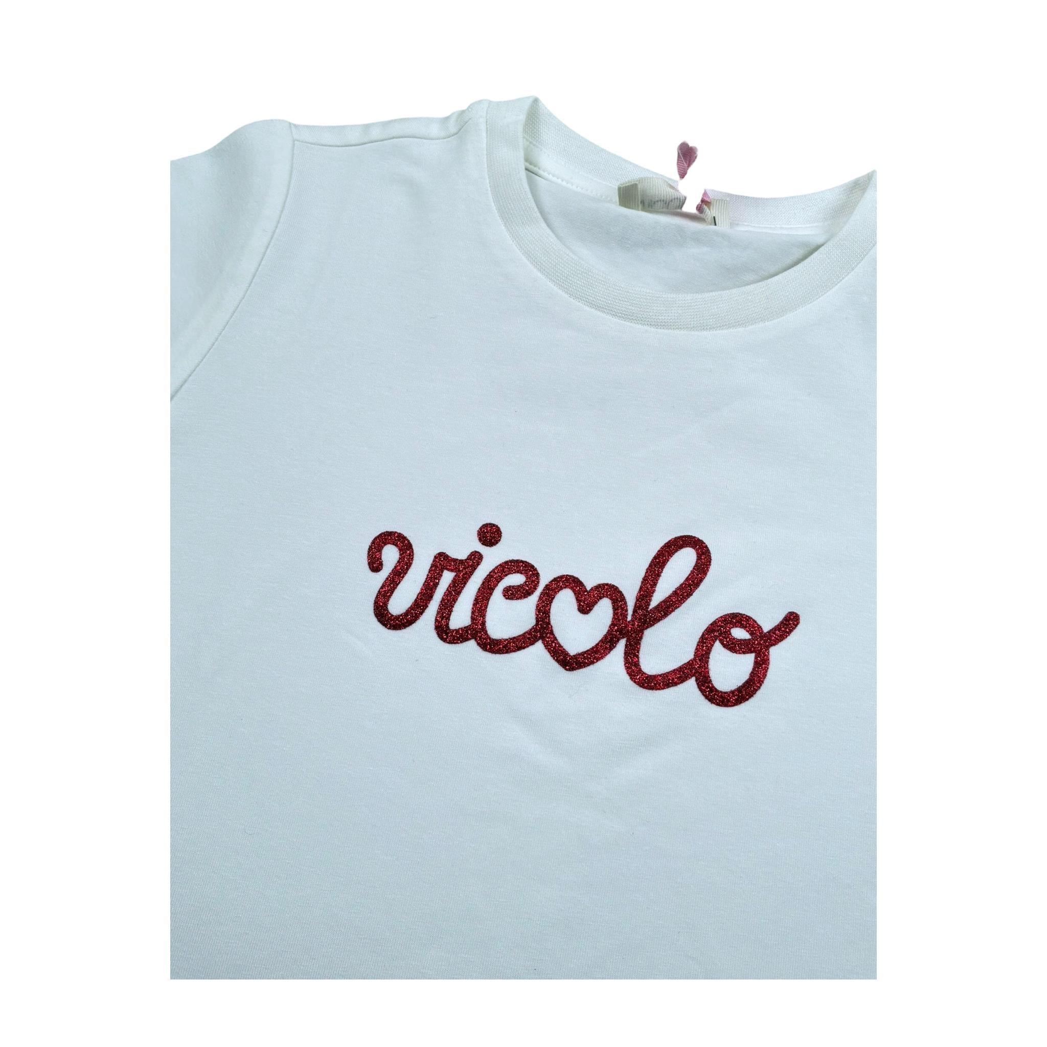 Vicolo T-Shirt Girocollo Tinta Unita con Brillantini per Bambina 3146M00230 BIANCO VICOLO 
