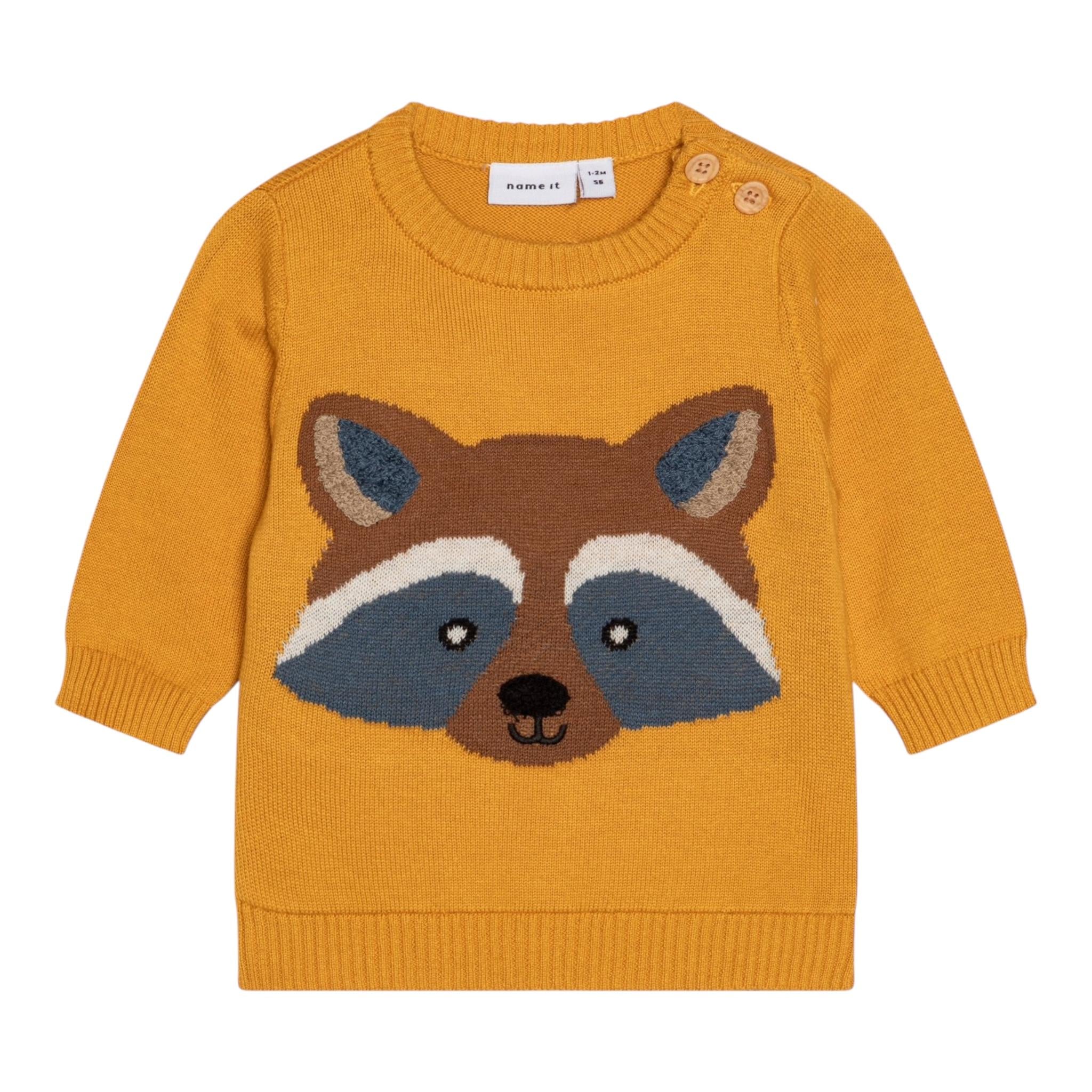 NAME.IT maglia girocollo tinta unita con ricamo animale Senape per Neonato 13233122 SENAPE NAME.IT 