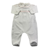 Little Bear Long Sleeve Onesie Solid Color With Contrast Print White For Baby Girl