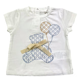 Le Bebe' Solid Color Crew Neck T-Shirt with Contrasting Print White for Baby Girls