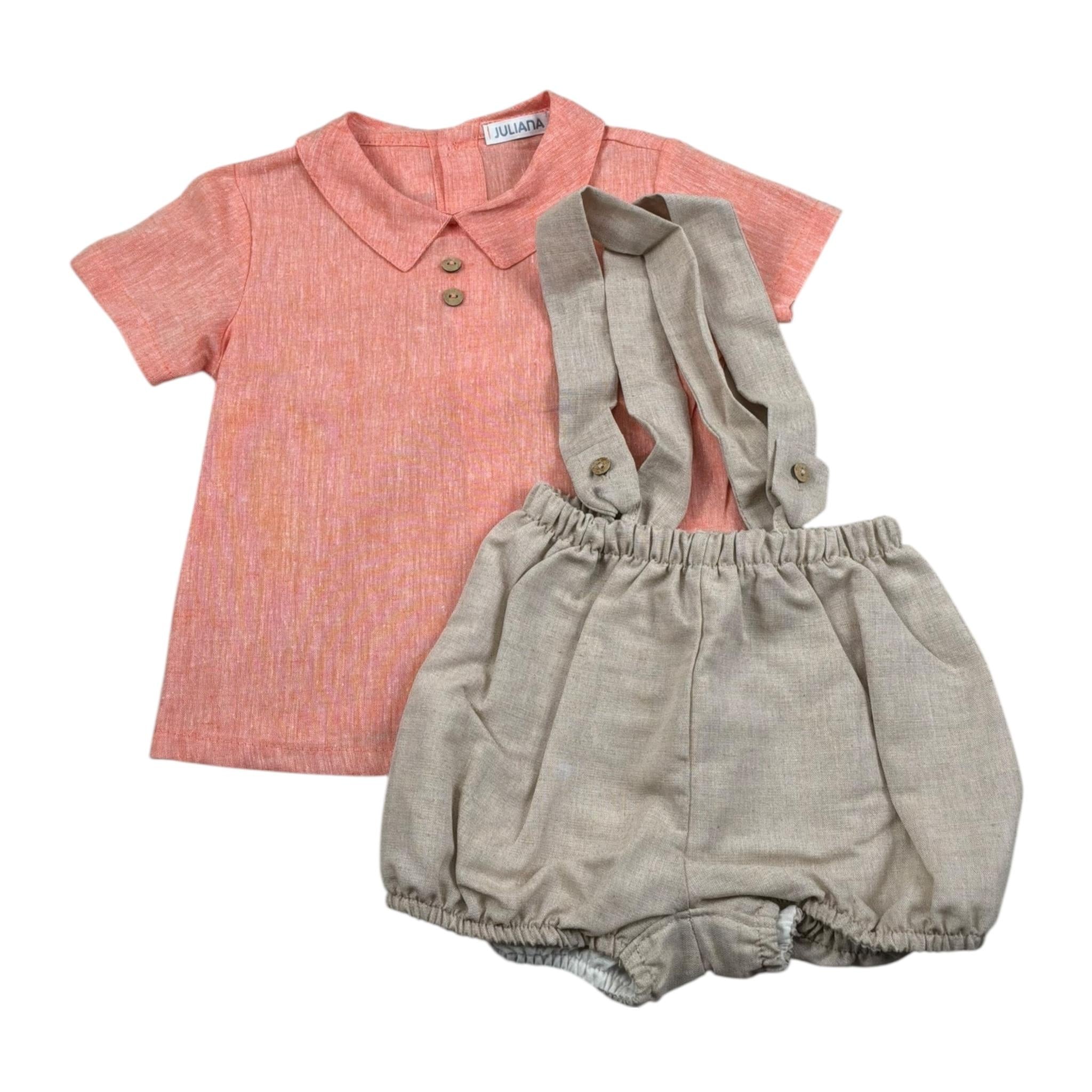 Juliana Completo 2 Pezzi Camicia-Pagliaccetto per Neonato 25199 SALMONE JULIANA 