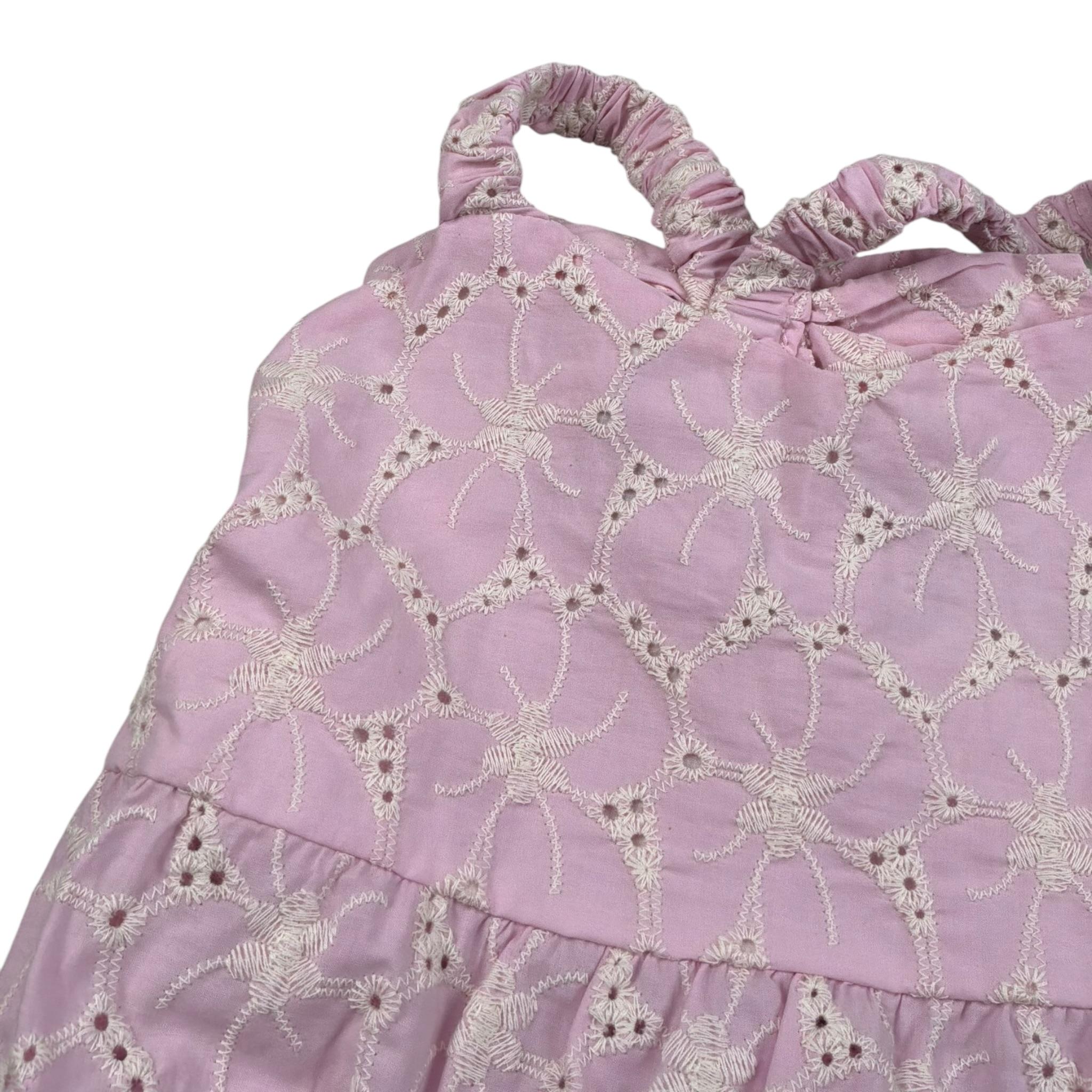 M+E' Abito Tinta Unita In Pizzo Sangallo per Bambina UE1784J ROSA M+E' 