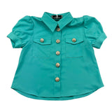 Odi Et Amo Solid Color Aqua Green Half Sleeve Shirt for Girls